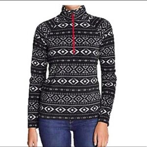 Eddie Bauer Fleece Pullover in Black and White Print Small